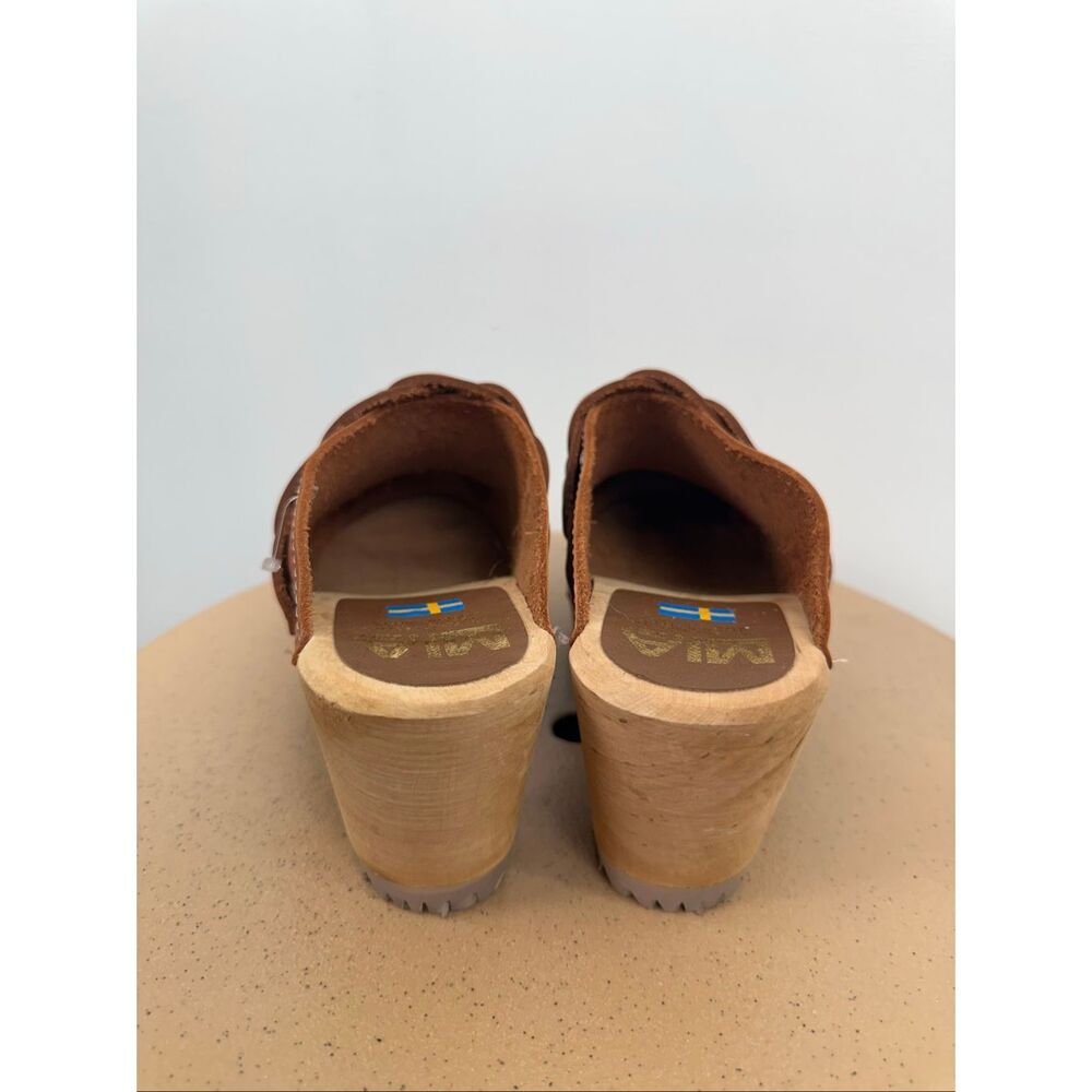 MIA Women’s Elsa Luggage Brown Leather Braid Swedish Heeled Clogs - Picture 5 of 14
